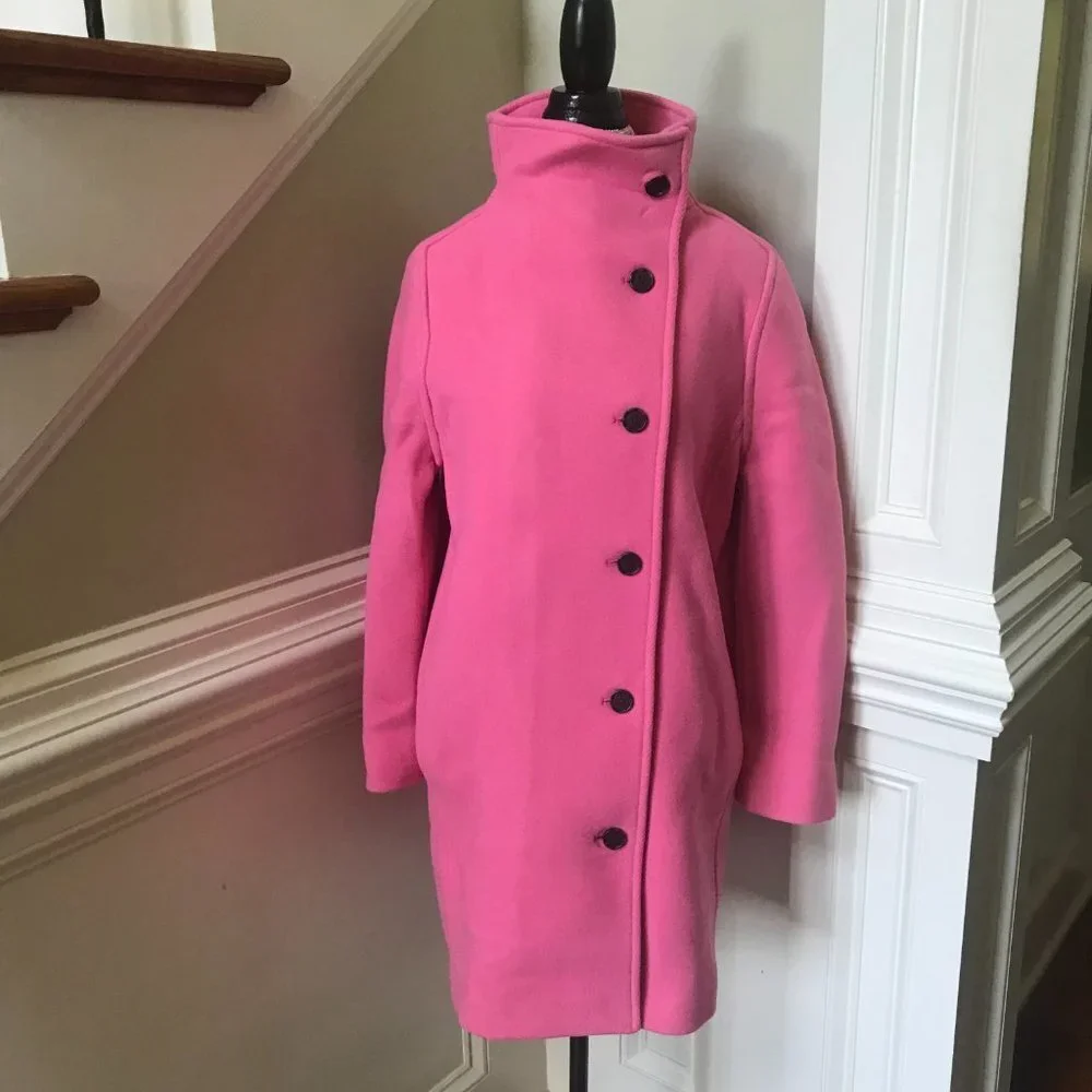 NWT JCREW Villa Coat Womens P 4 Pink Mid Length Stadium Cloth Wool Petite NEW - Picture 12 of 12
